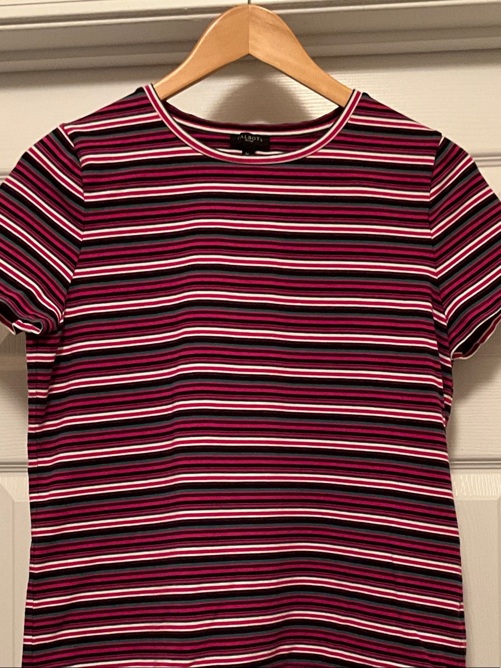 Talbots Pink, Black, green & White Striped Short Sleeve Tee